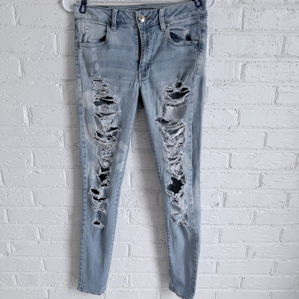 American Eagle Womens 4 Super Stretch High Rise Jeggings Distressed